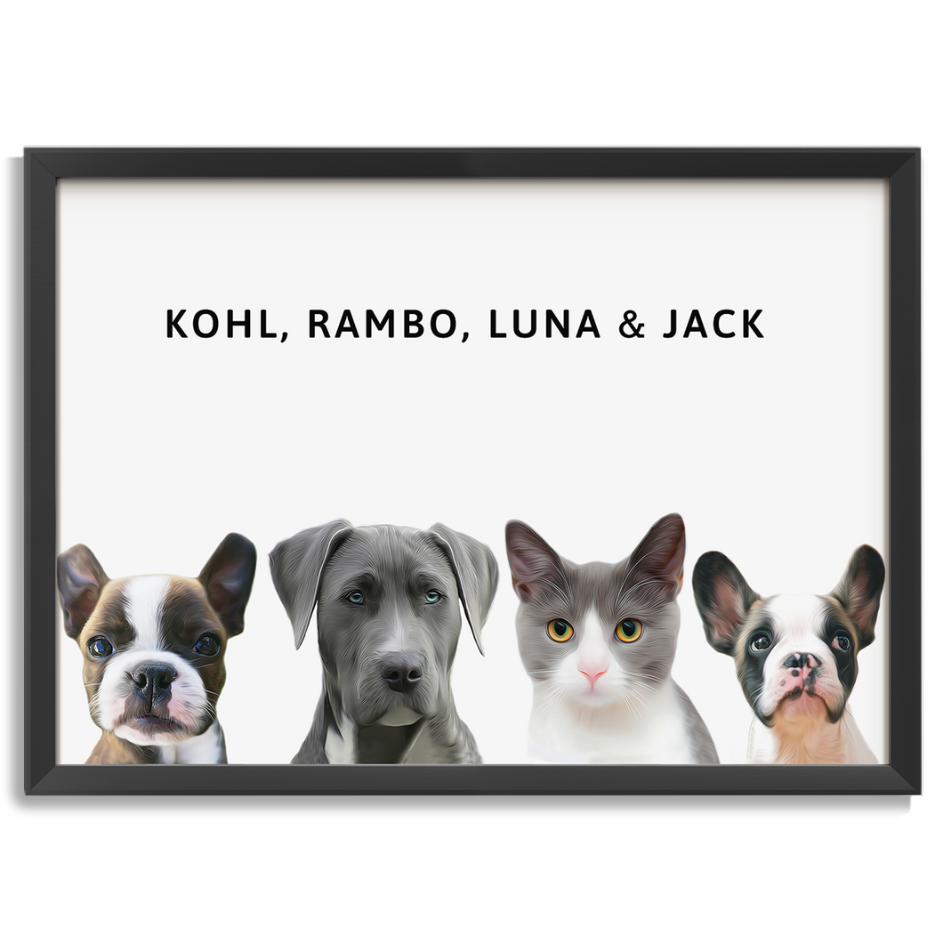 Modern Four Pet Portrait - Framed Print